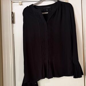 White House Black Market Black Pleated Blouse